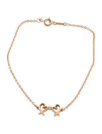 Tiffany & Co. 18K Diamond Double Loving Heart Link Bracelet