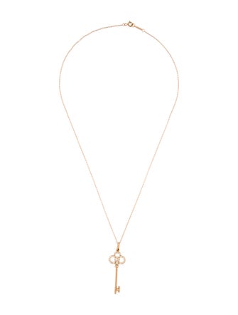 Tiffany & Co. 18K Diamond Crown Key Pendant Necklace