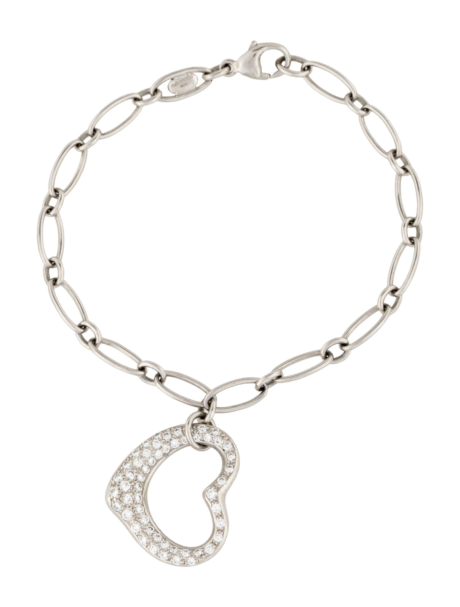 Tiffany & Co. Platinum Diamond Open Heart Charm Bracelet