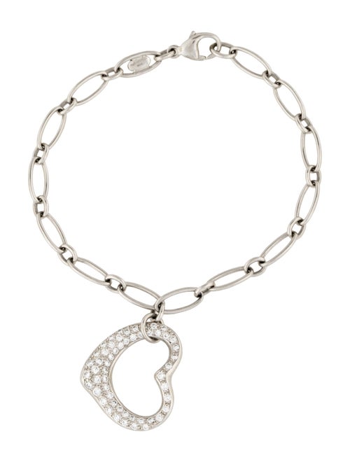 Tiffany & Co. Platinum Diamond Open Heart Charm Bracelet