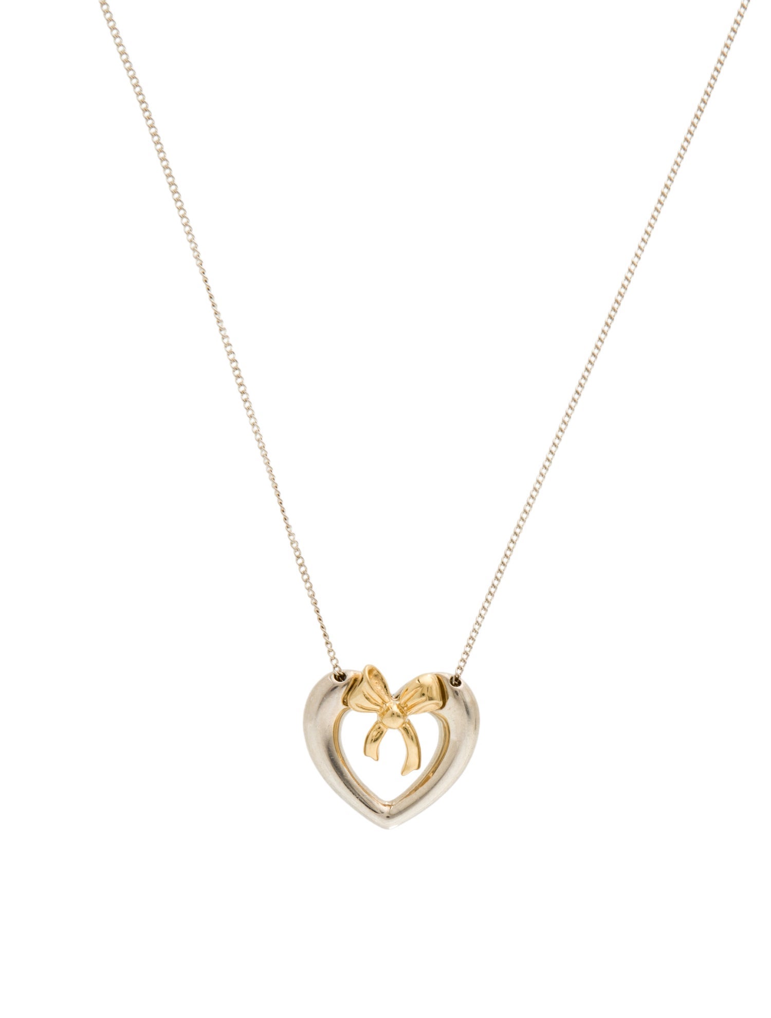 Tiffany & Co. Vintage Two-Tone Heart & Bow Pendant Necklace