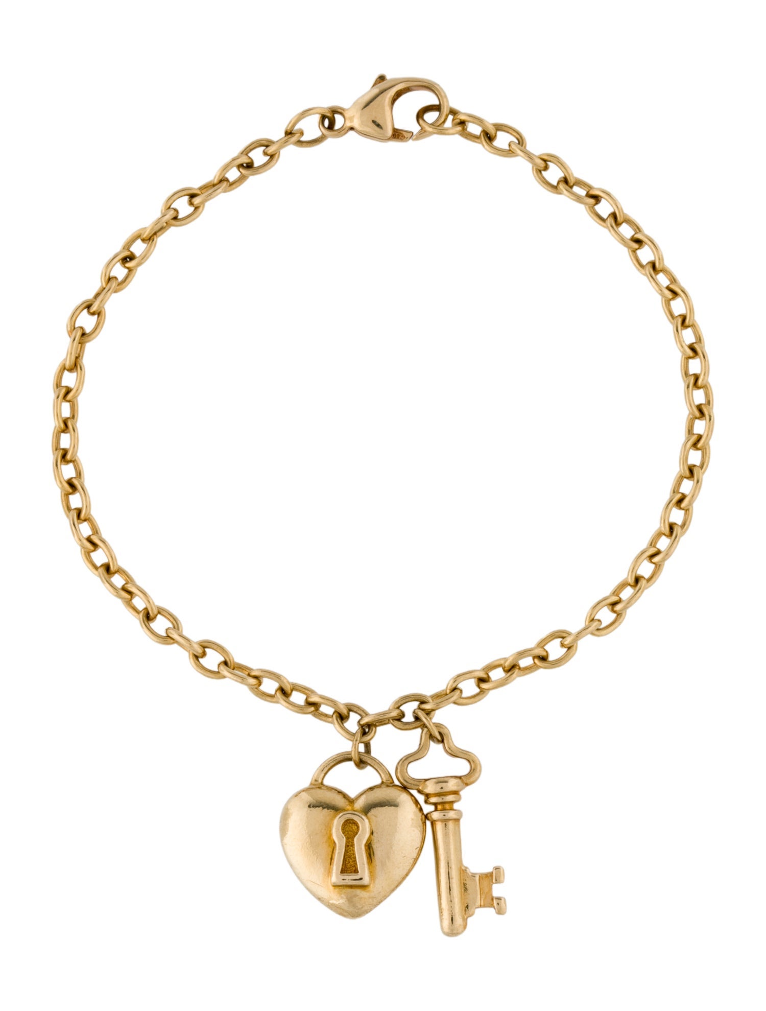 Tiffany & Co. 18K Estate Heart Lock Key Charm Bracelet