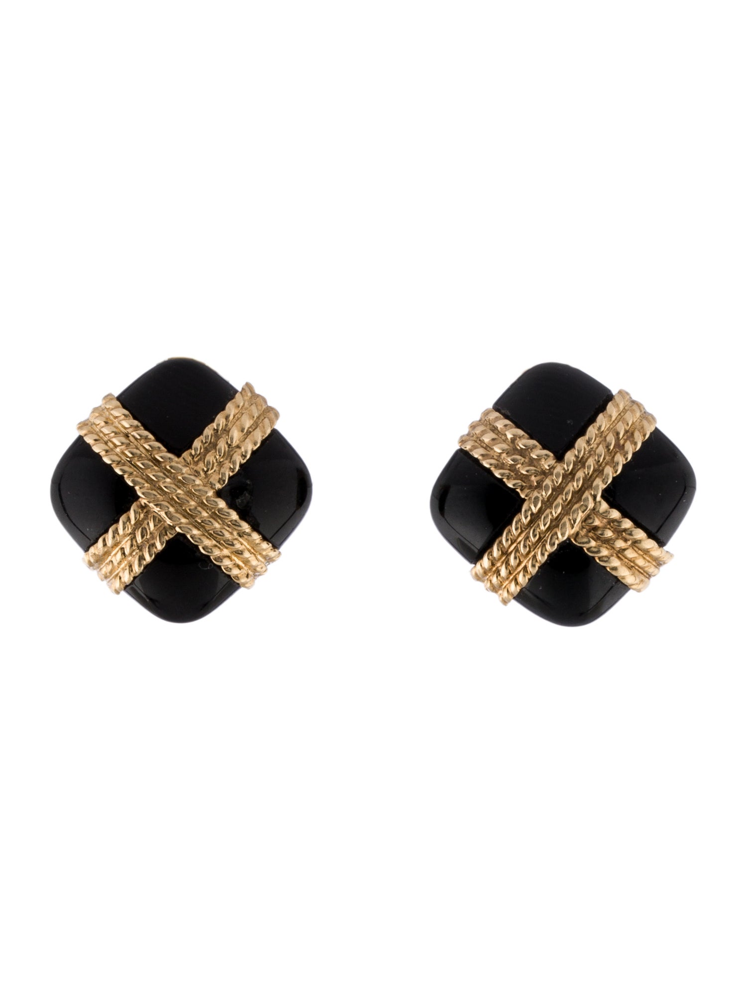 Tiffany & Co. Vintage Two-Tone Onyx Rope Square Stud Earrings