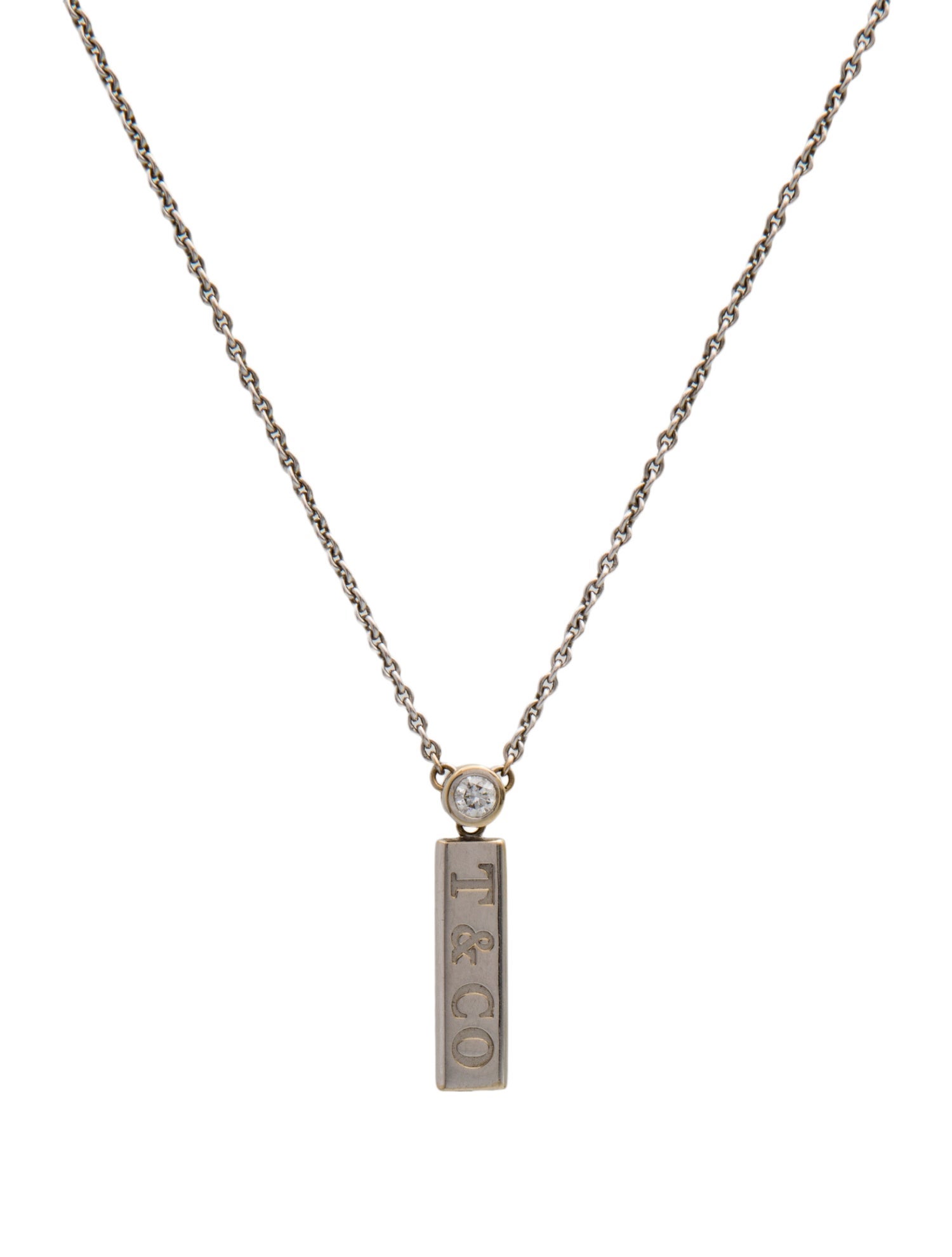 Tiffany & Co. 18K Diamond Bar Pendant Necklace
