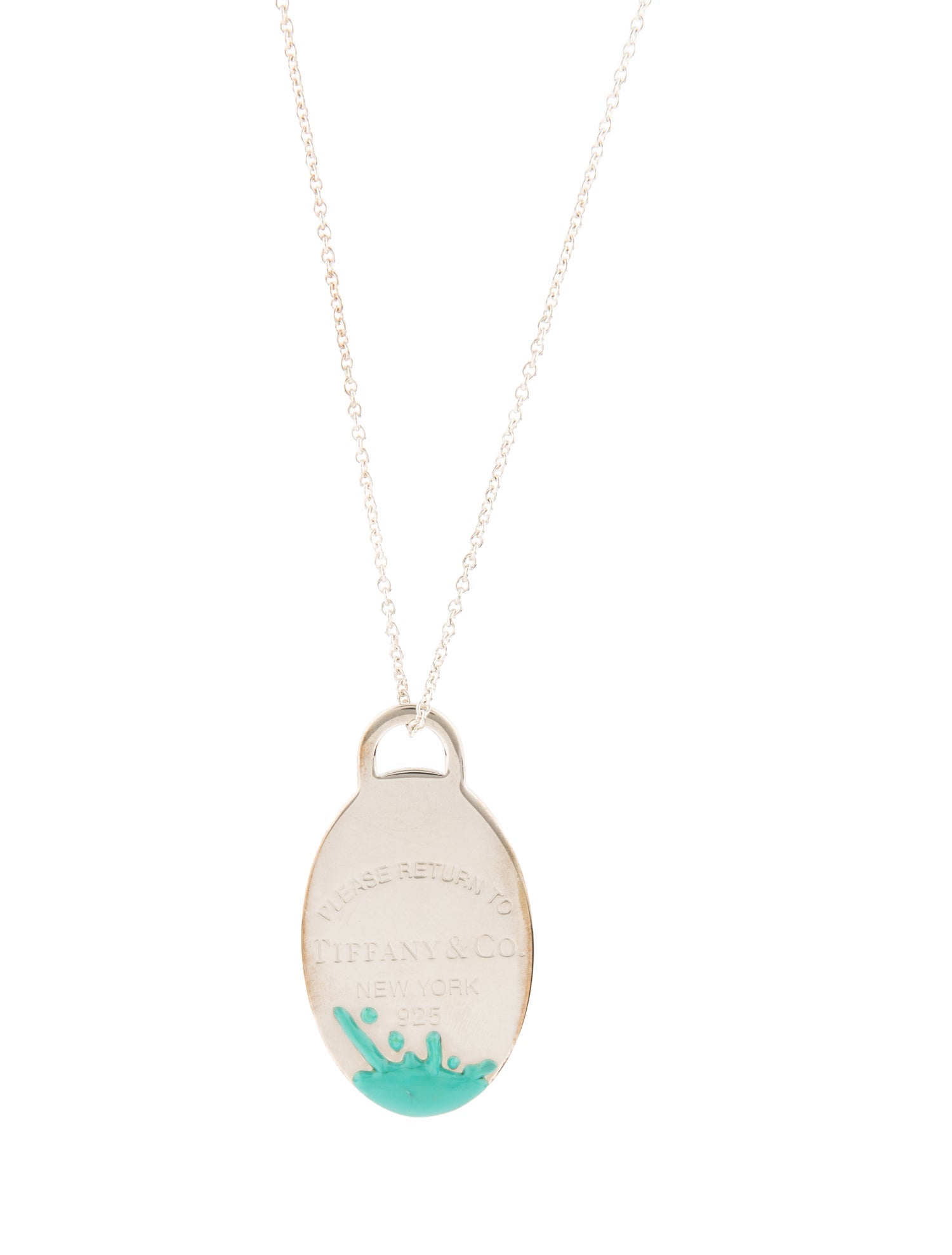 Tiffany & Co. Enamel Color Splash Oval Tag Pendant w/ Mixed Bead Chain Necklace