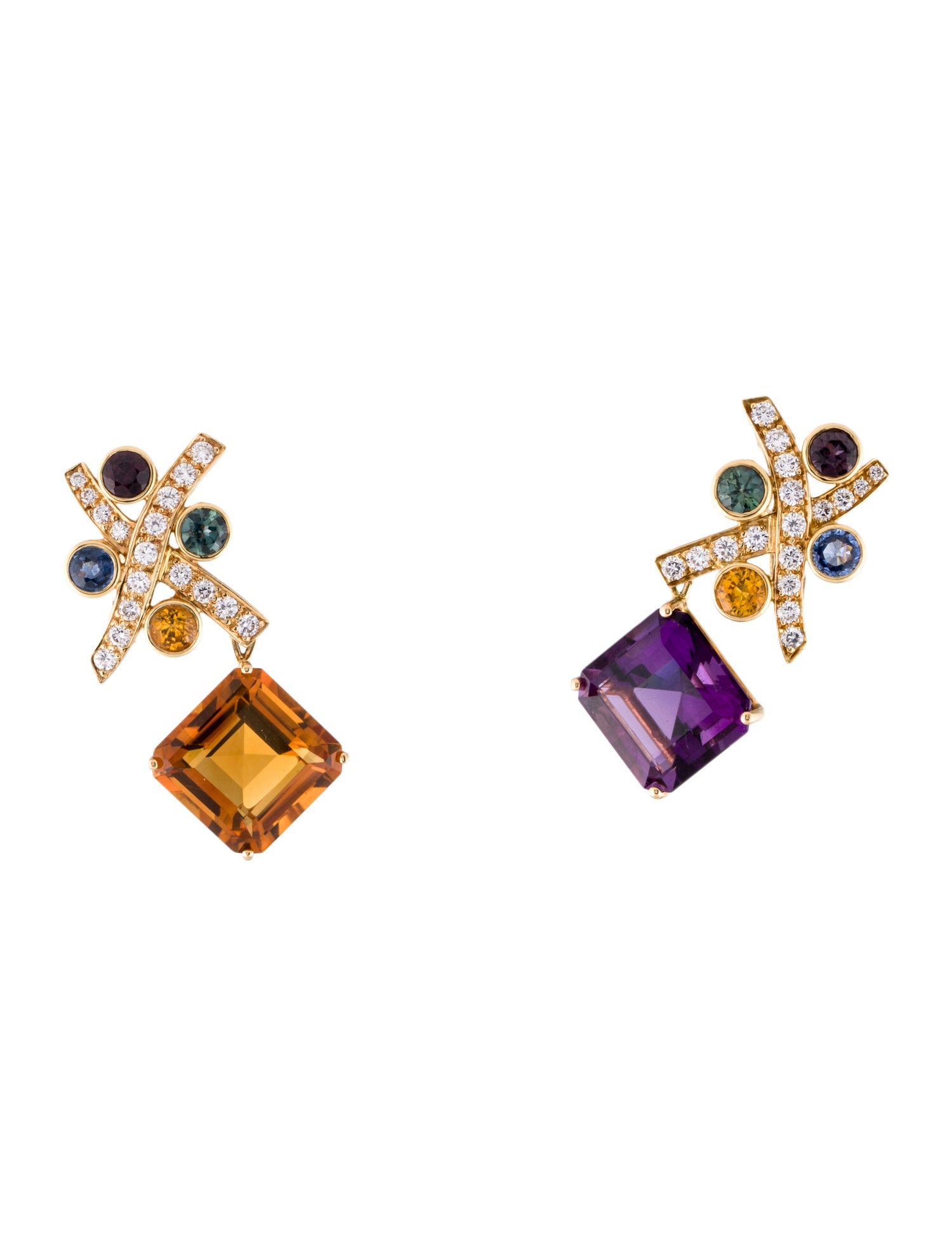 Tiffany & Co. Vintage 18K Multistone & Diamond Convertible Clip-on Drop Earrings