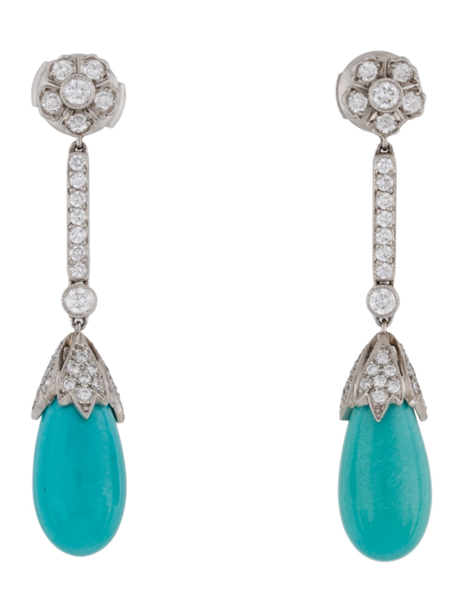 Tiffany & Co. Platinum Turquoise & Diamond Floral Drop Earrings