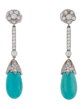 Tiffany & Co. Platinum Turquoise & Diamond Floral Drop Earrings