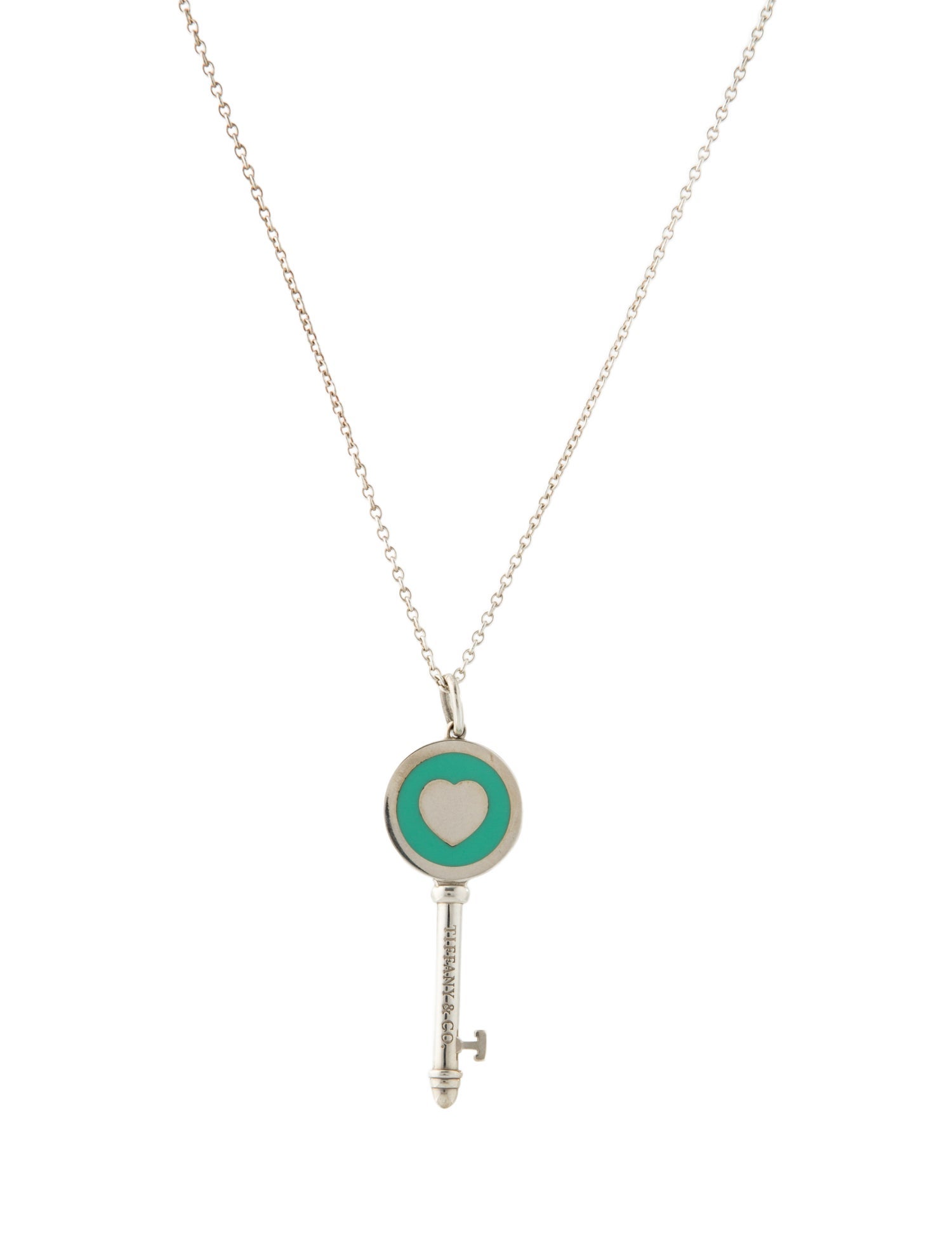 Tiffany & Co. Enamel Heart Key Pendant Necklace