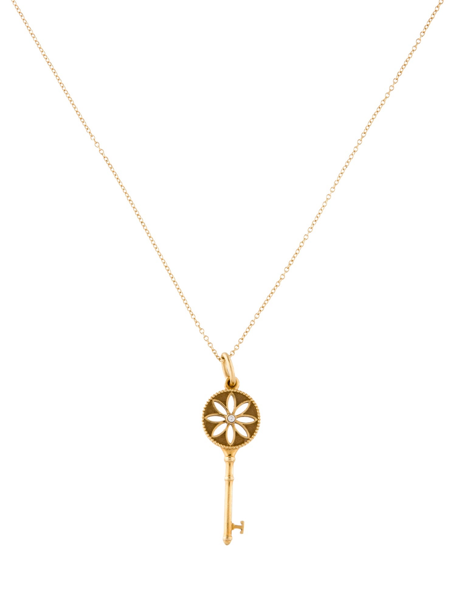 Tiffany & Co. 18K Diamond Daisy Key Pendant Necklace