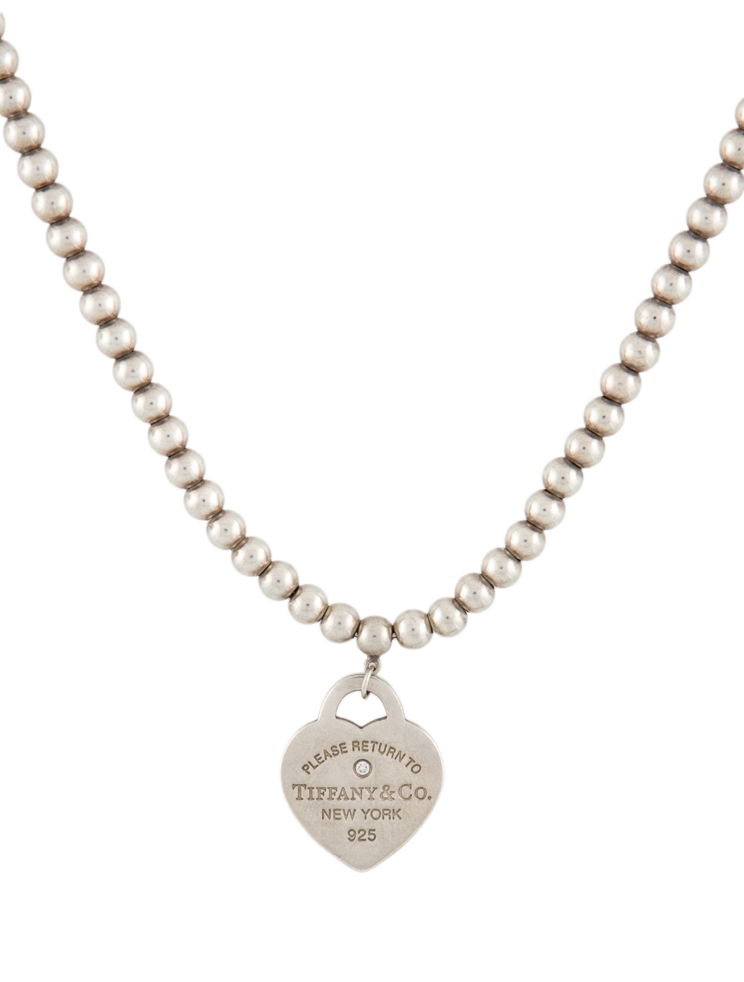 Tiffany & Co. Diamond Heart Tag Bead Necklace
