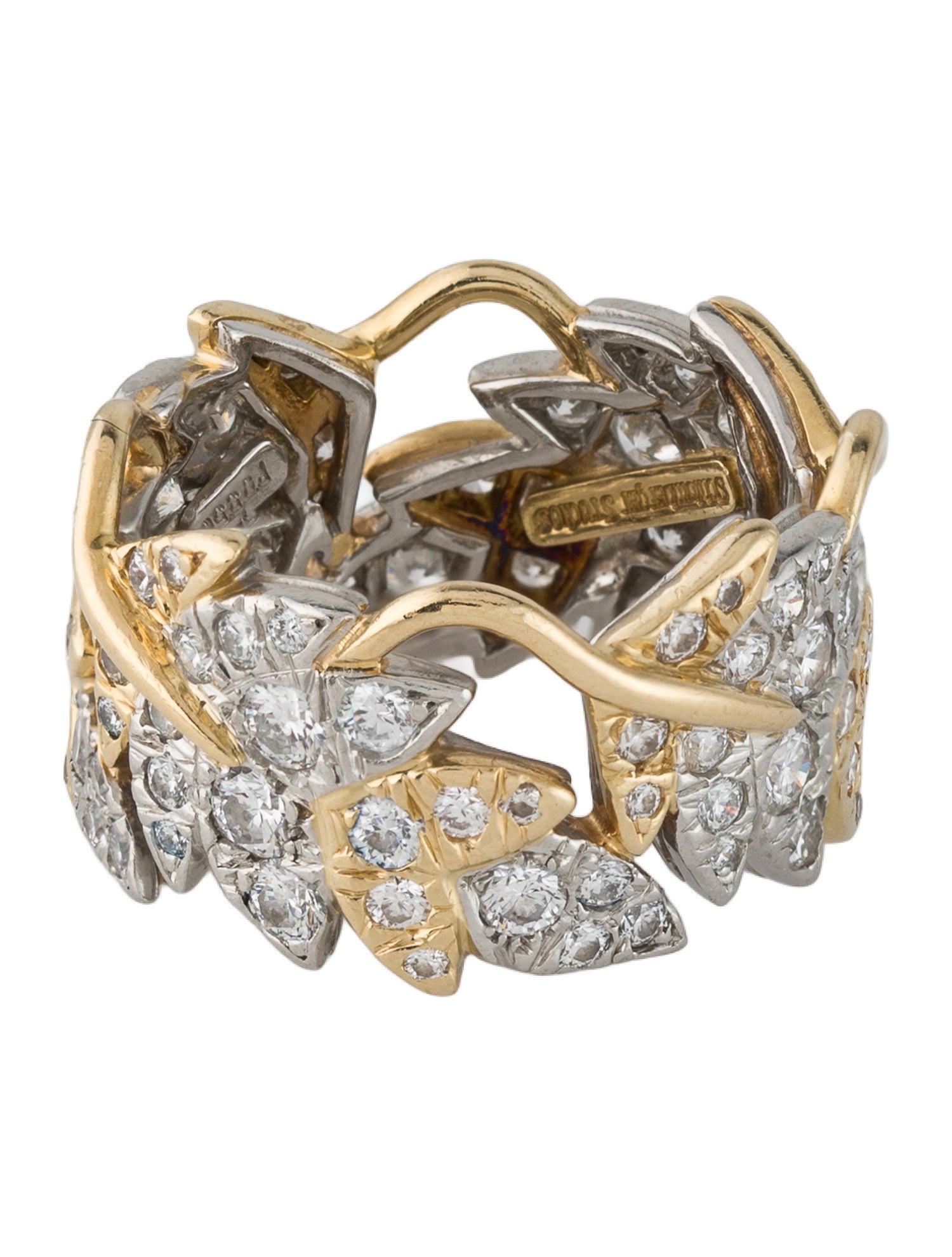 Tiffany & Co. Vintage Two-Tone 1.62ctw Diamond Leaf Band