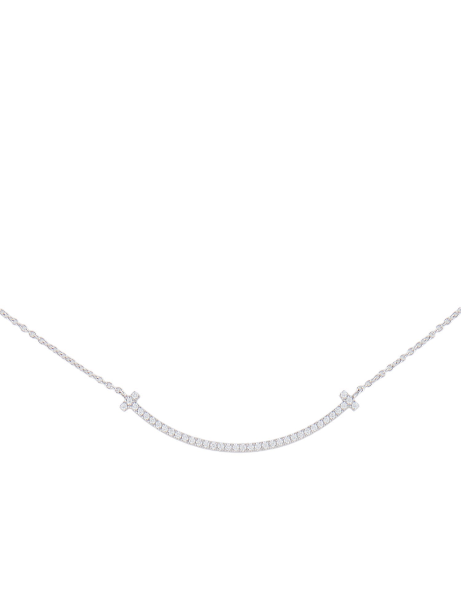 Tiffany & Co. 18K Diamond T Smile Pendant Necklace, Small
