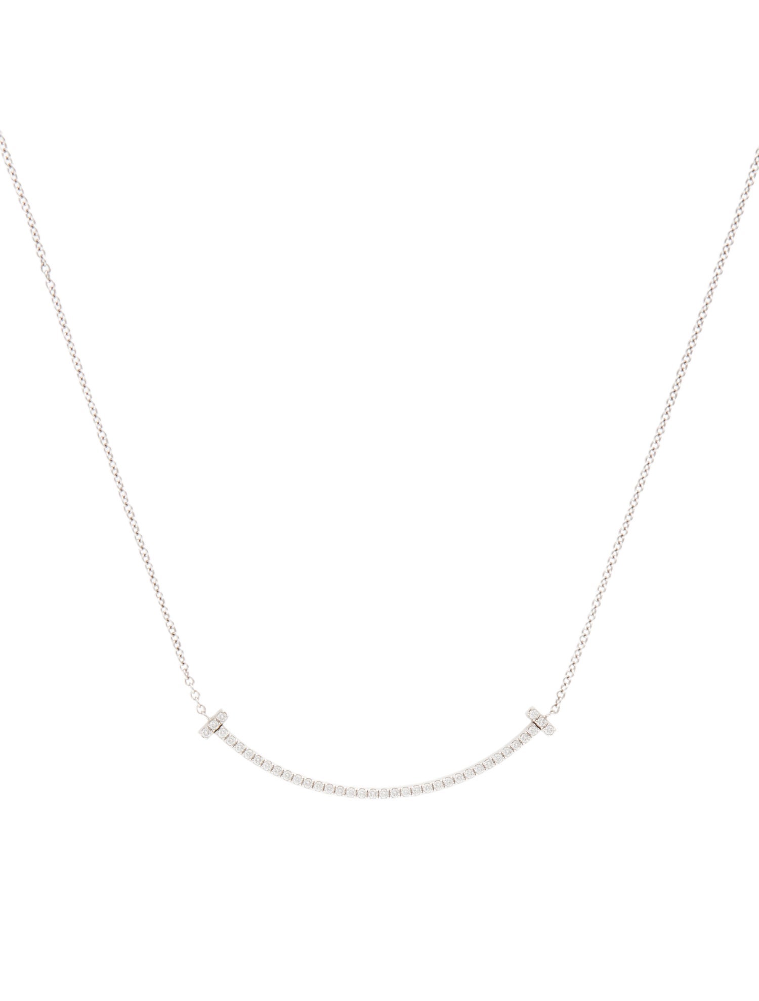 Tiffany & Co. 18K Diamond T Smile Pendant Necklace, Small