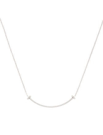 Tiffany & Co. 18K Diamond T Smile Pendant Necklace, Small
