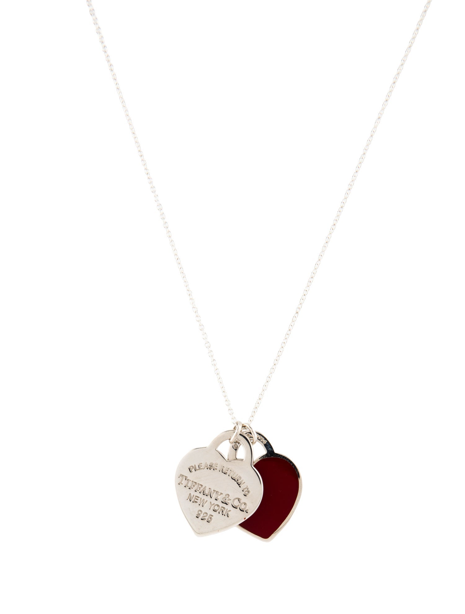 Tiffany & Co. Enamel Double Heart Tag Pendant Necklace