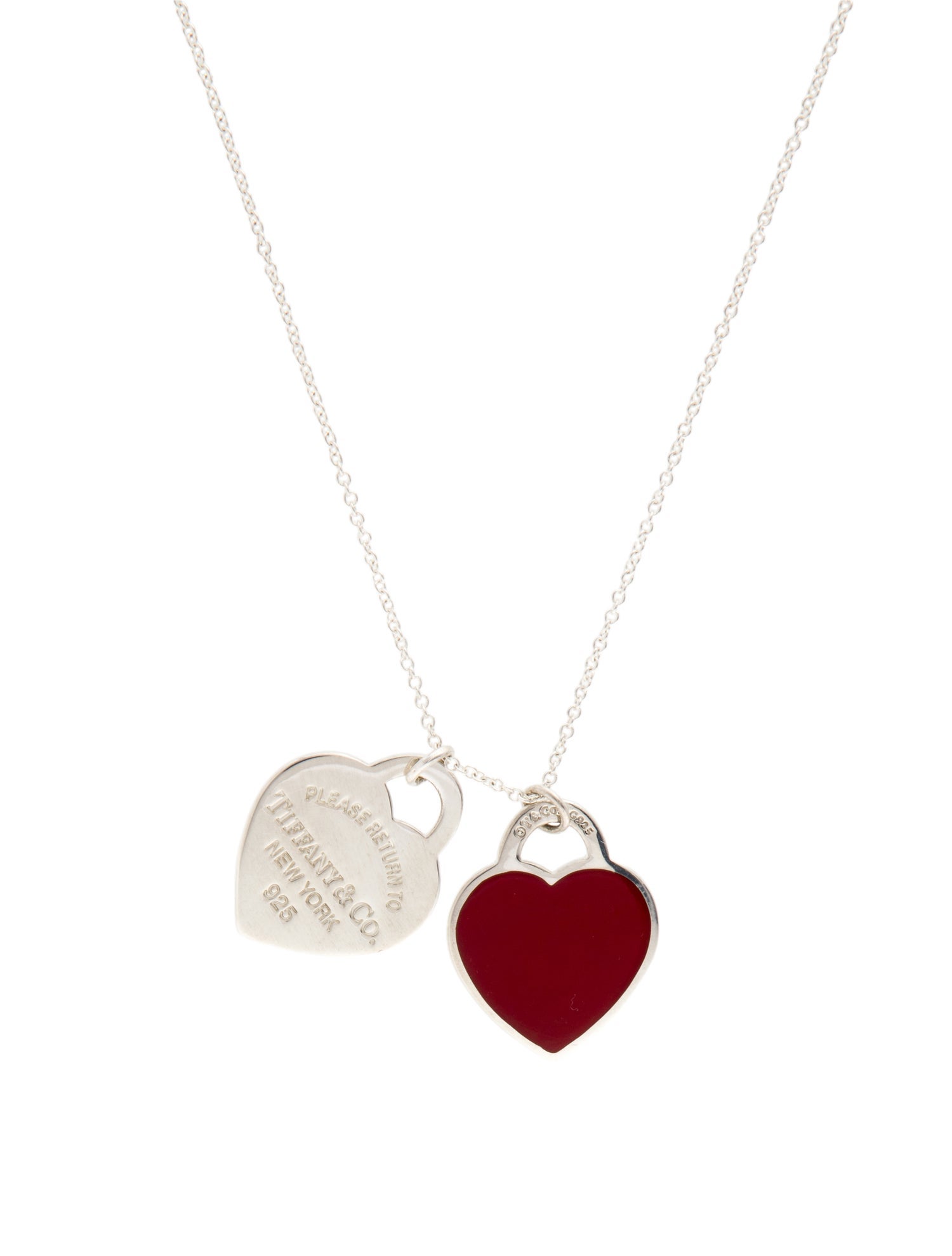 Tiffany & Co. Enamel Double Heart Tag Pendant Necklace