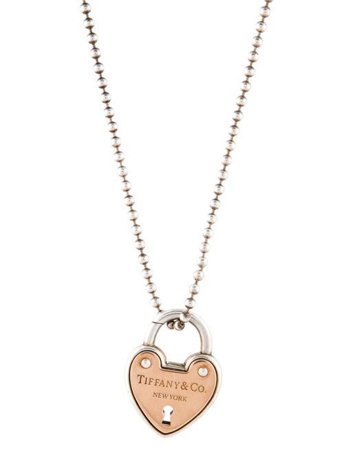 Tiffany & Co. Two-Tone Heart Lock Pendant Beaded Chain Necklace