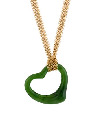 Tiffany & Co. Nephrite Open Heart Pendant Necklace