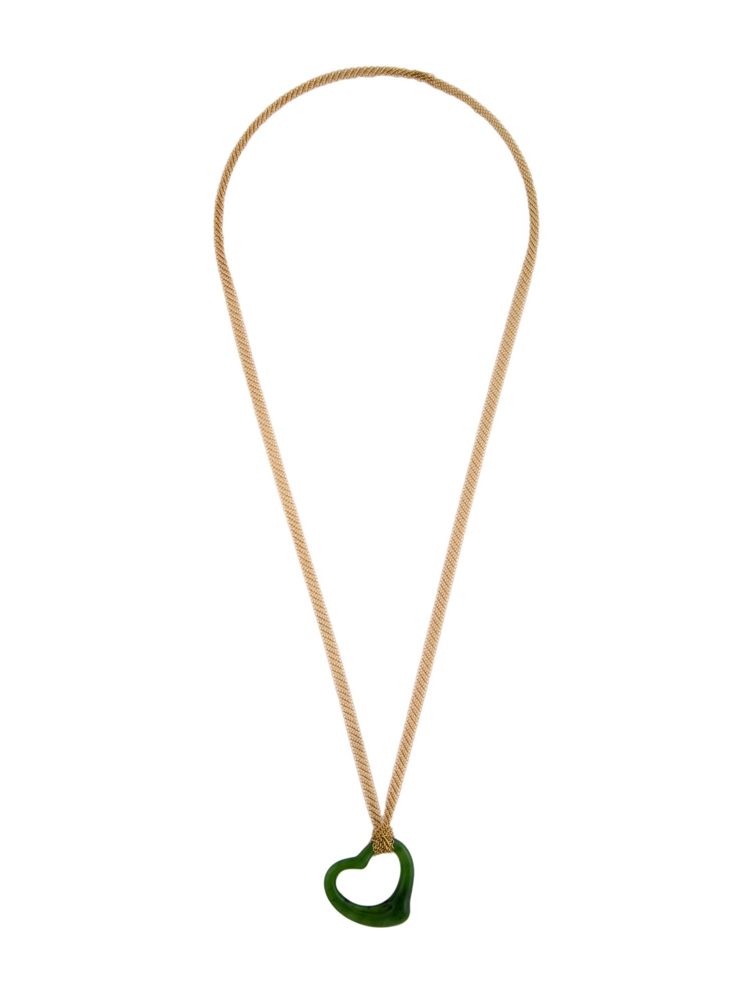 Tiffany & Co. Nephrite Open Heart Pendant Necklace