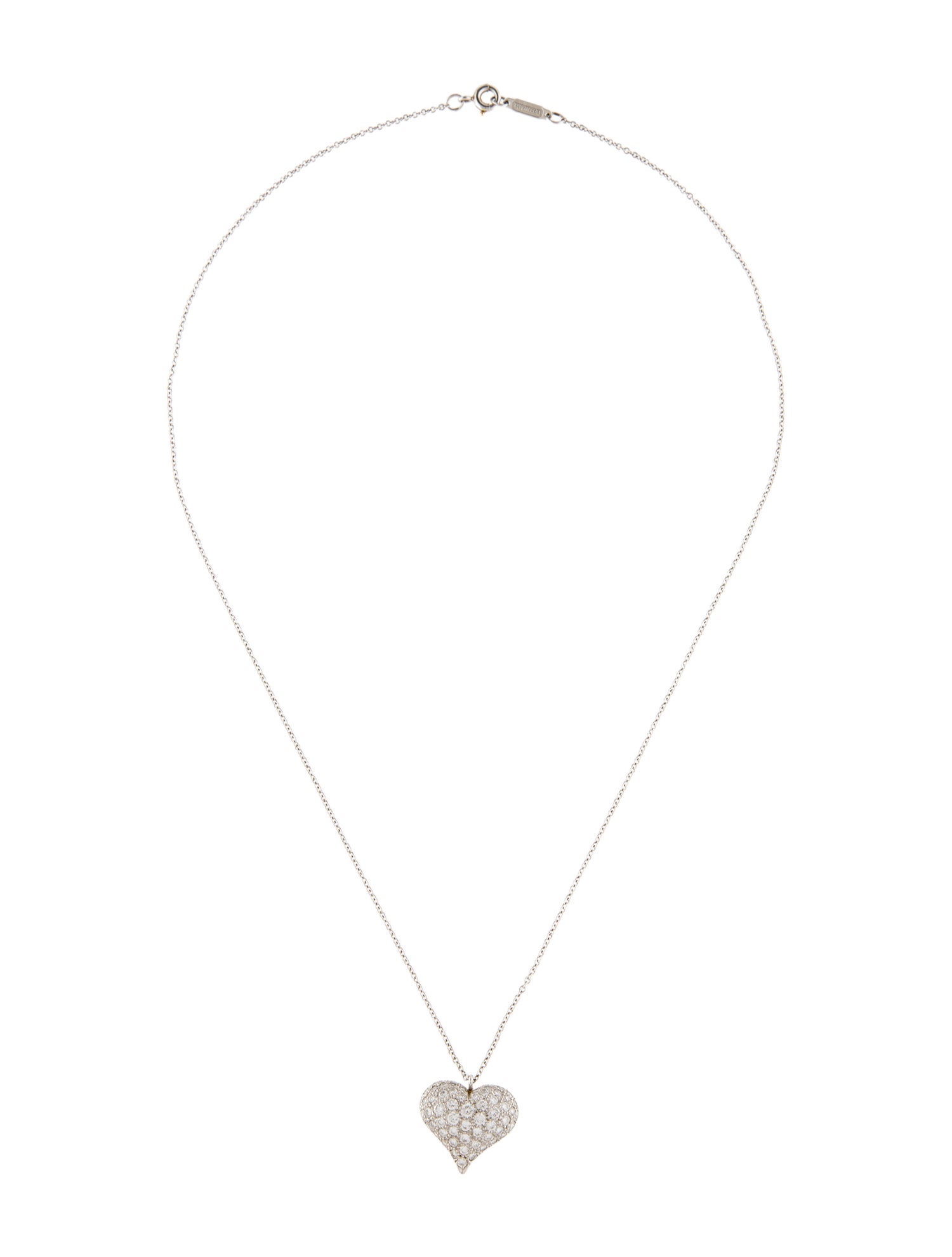 Tiffany & Co. Platinum Diamond Puffed Heart Pendant Necklace
