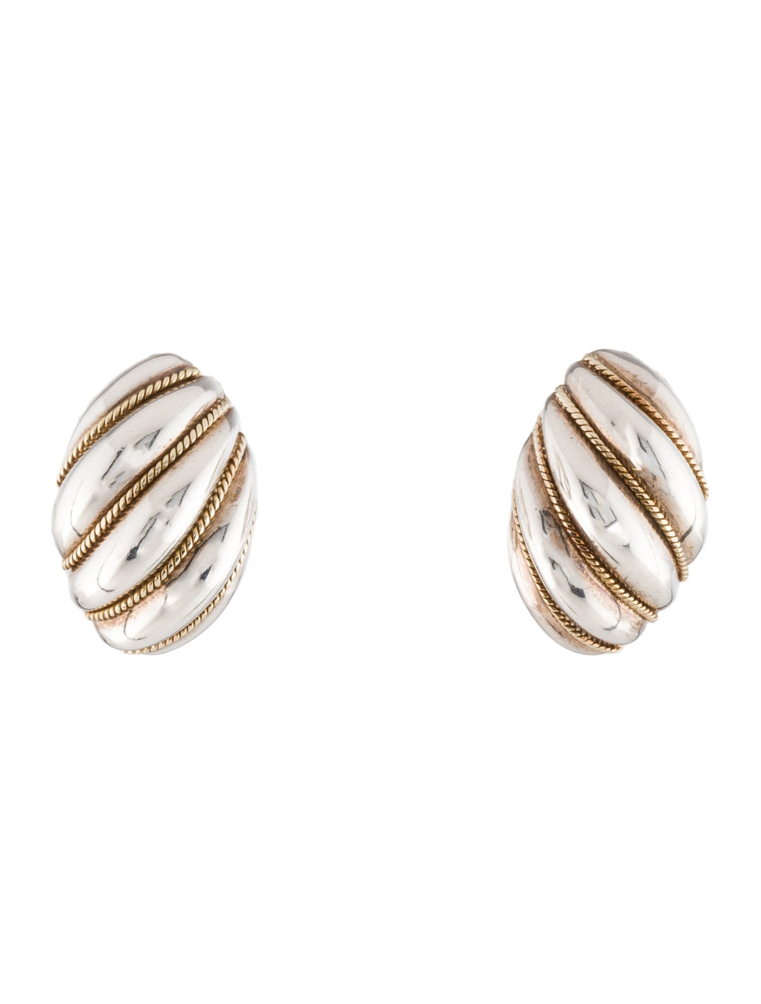 Tiffany & Co. Vintage Two-Tone Fluted Clip-On Earrings