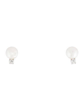 Tiffany & Co. 18K Pearl & Diamond Stud Earrings