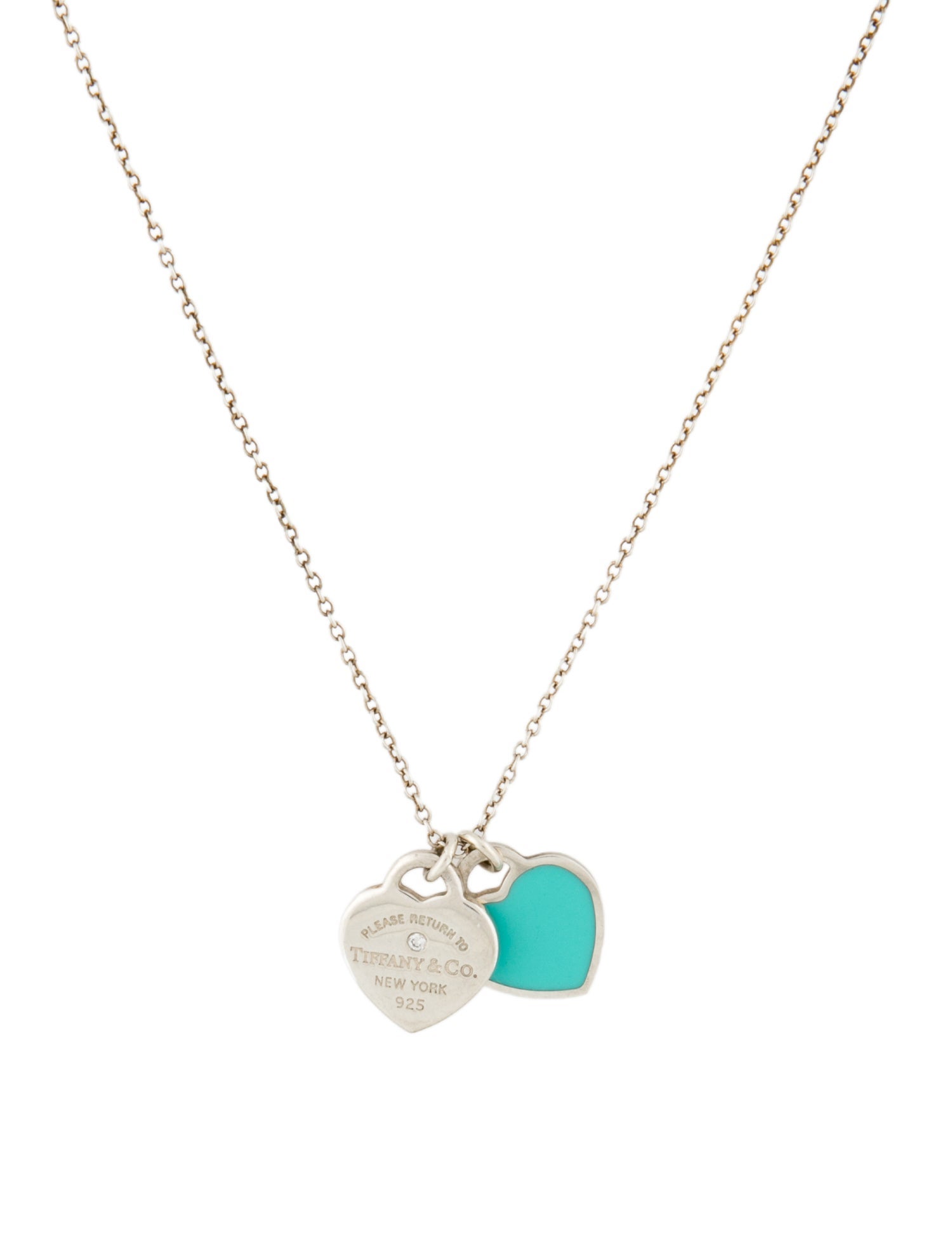 Tiffany & Co. Diamond & Enamel Mini Double Heart Tag Pendant Necklace