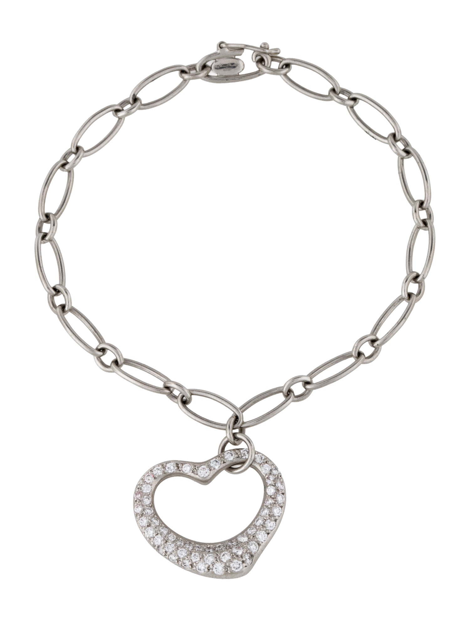 Tiffany & Co. Platinum Diamond Open Heart Charm Bracelet
