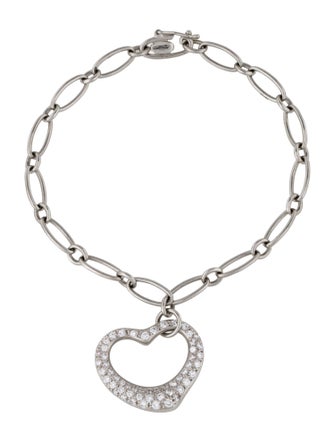 Tiffany & Co. Platinum Diamond Open Heart Charm Bracelet