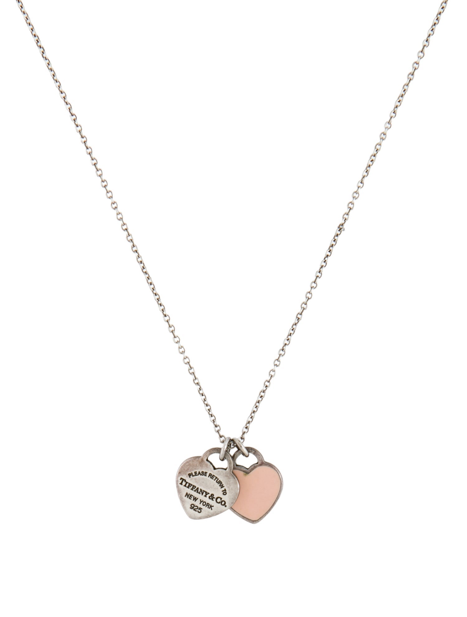 Tiffany & Co. Enamel Double Mini Heart Tag Necklace