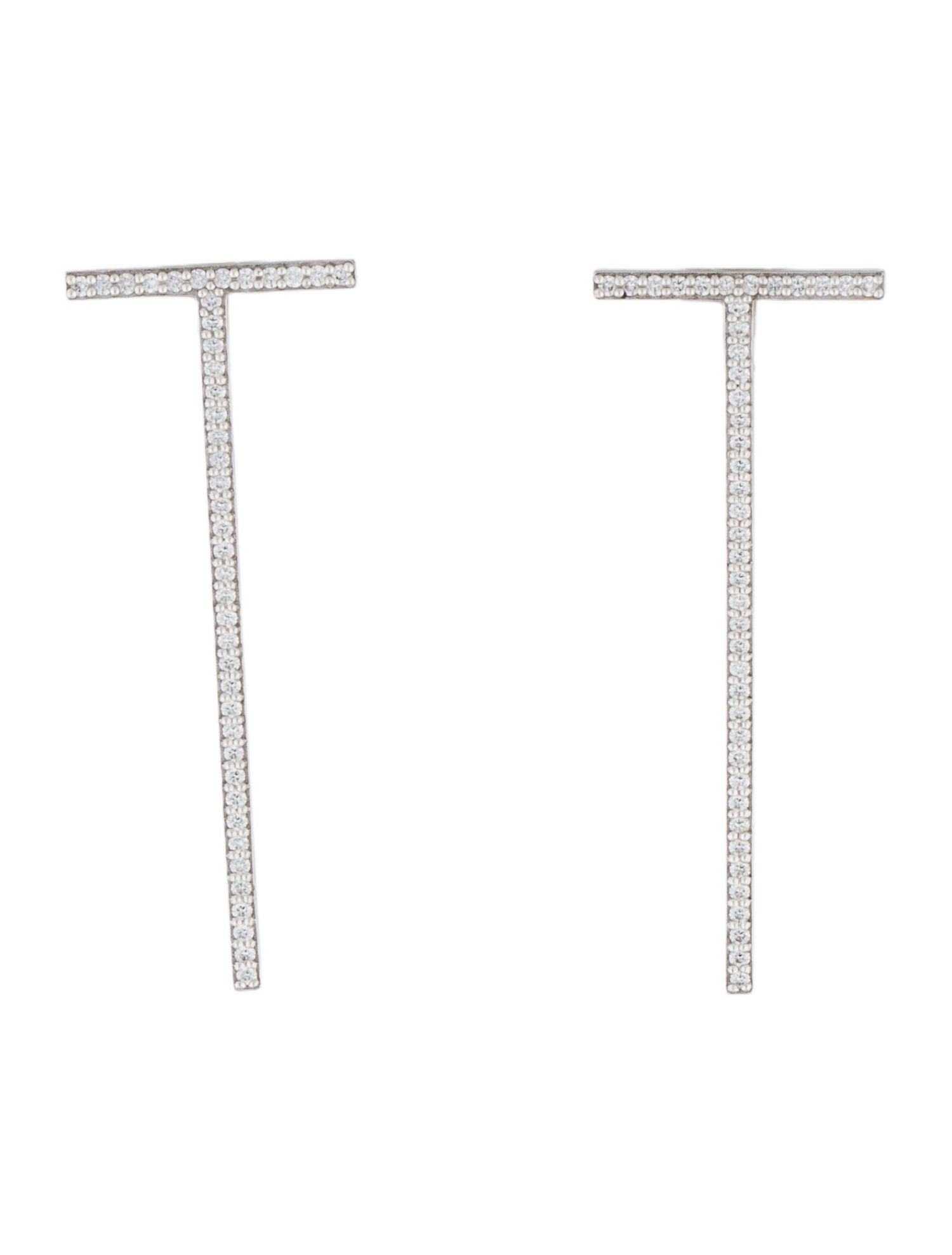 Tiffany & Co. 18K Diamond T Bar Drop Earrings