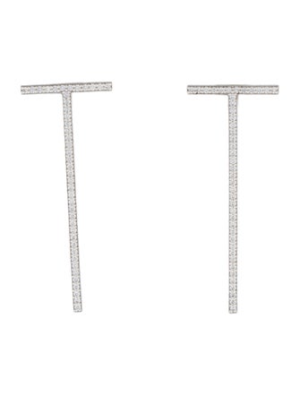 Tiffany & Co. 18K Diamond T Bar Drop Earrings