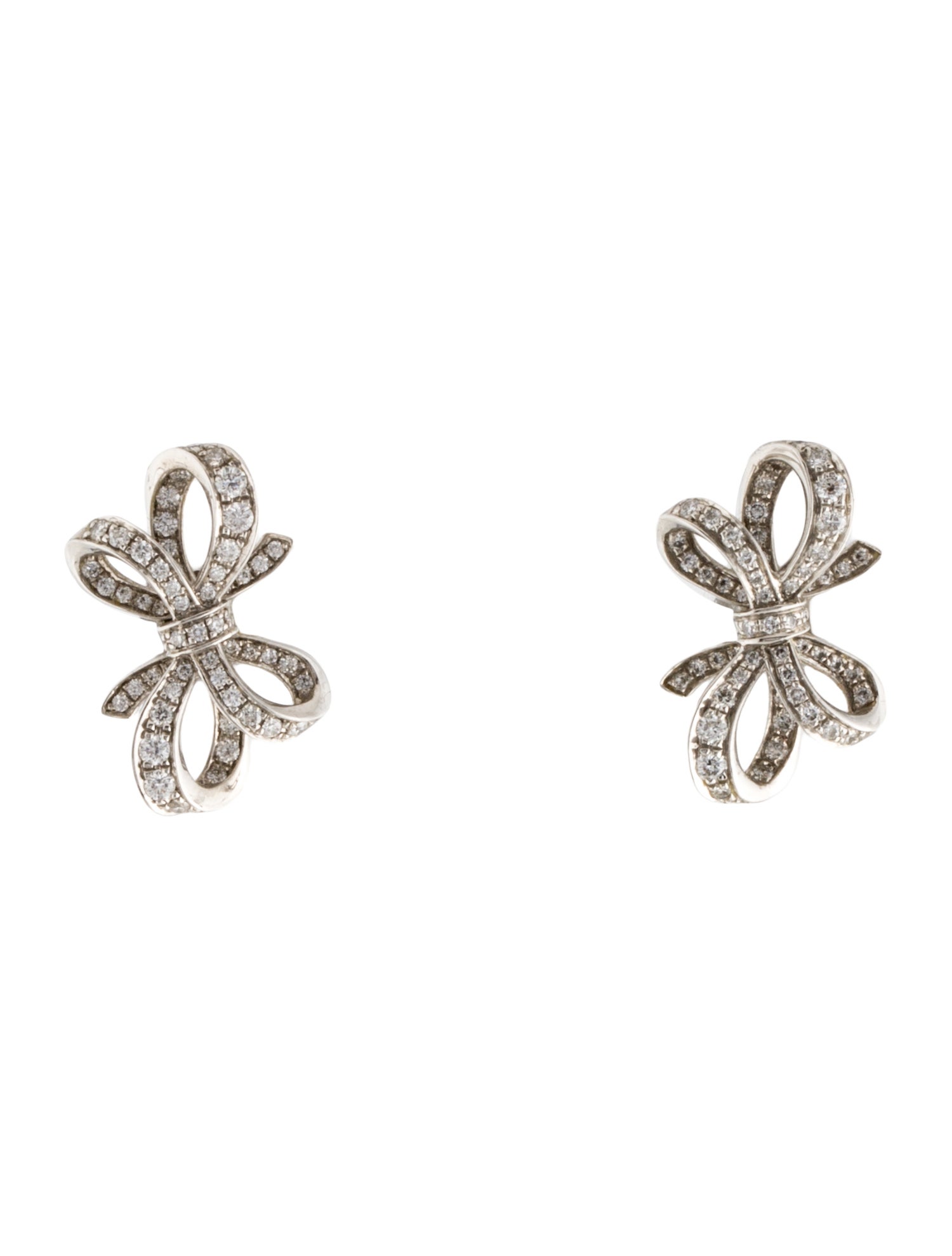 Tiffany & Co. Platinum Diamond Bow Ribbon Stud Earrings