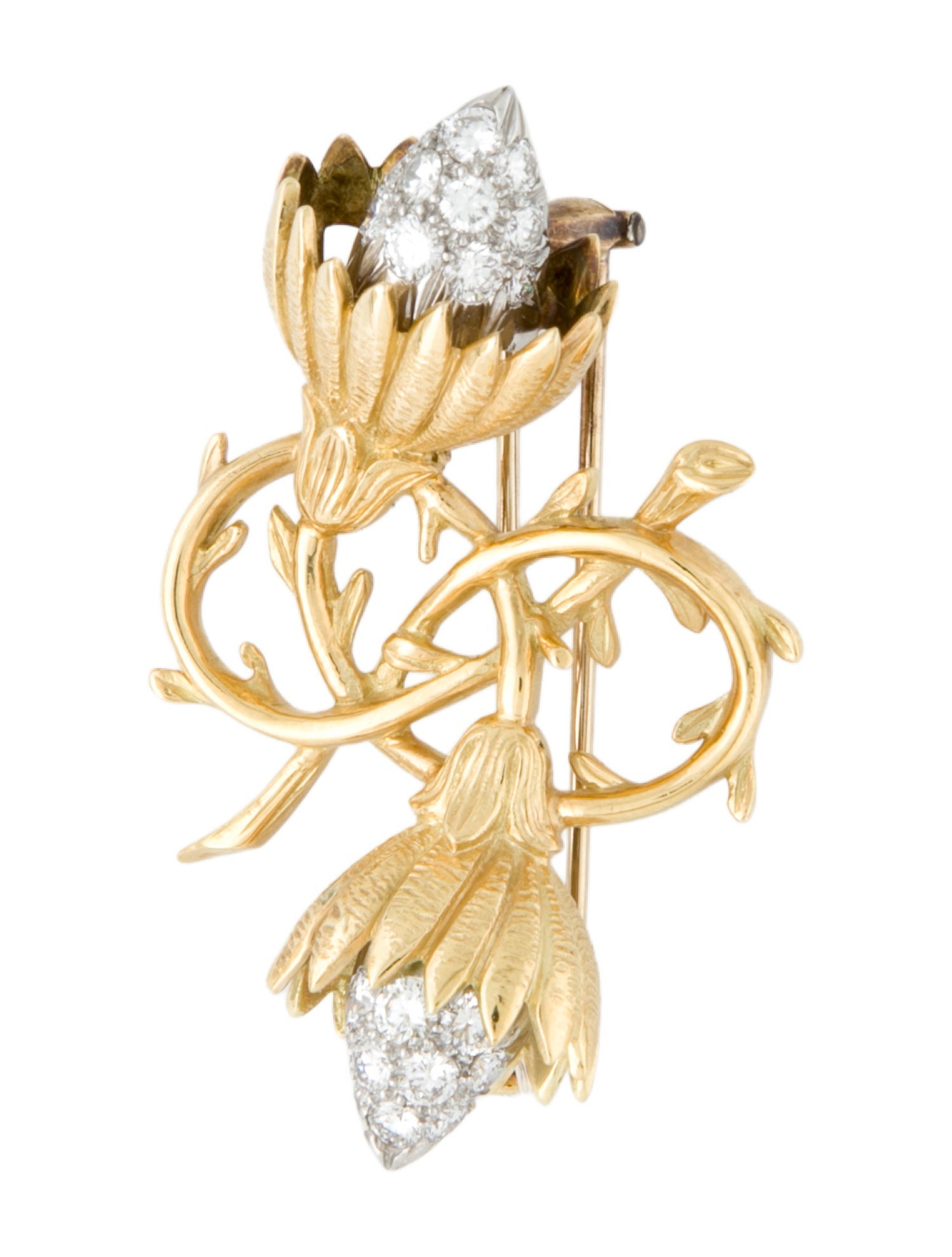 Tiffany & Co. Vintage Platinum & 18K 1.20ctw Diamond Floral Brooch