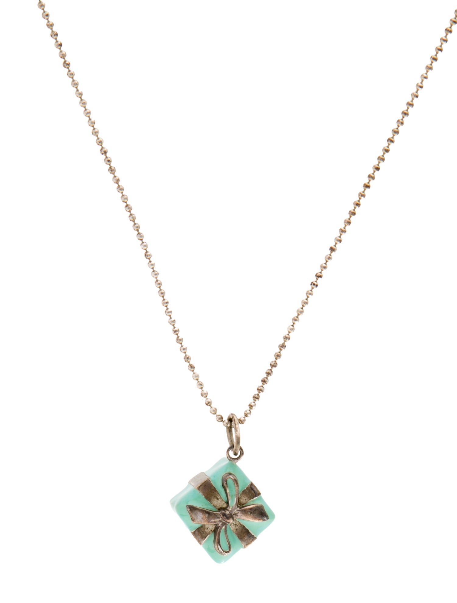 Tiffany & Co. Enamel Blue Box Pendant Necklace