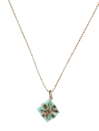 Tiffany & Co. Enamel Blue Box Pendant Necklace