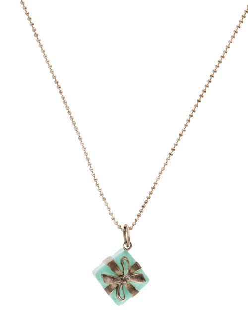 Tiffany & Co. Enamel Blue Box Pendant Necklace