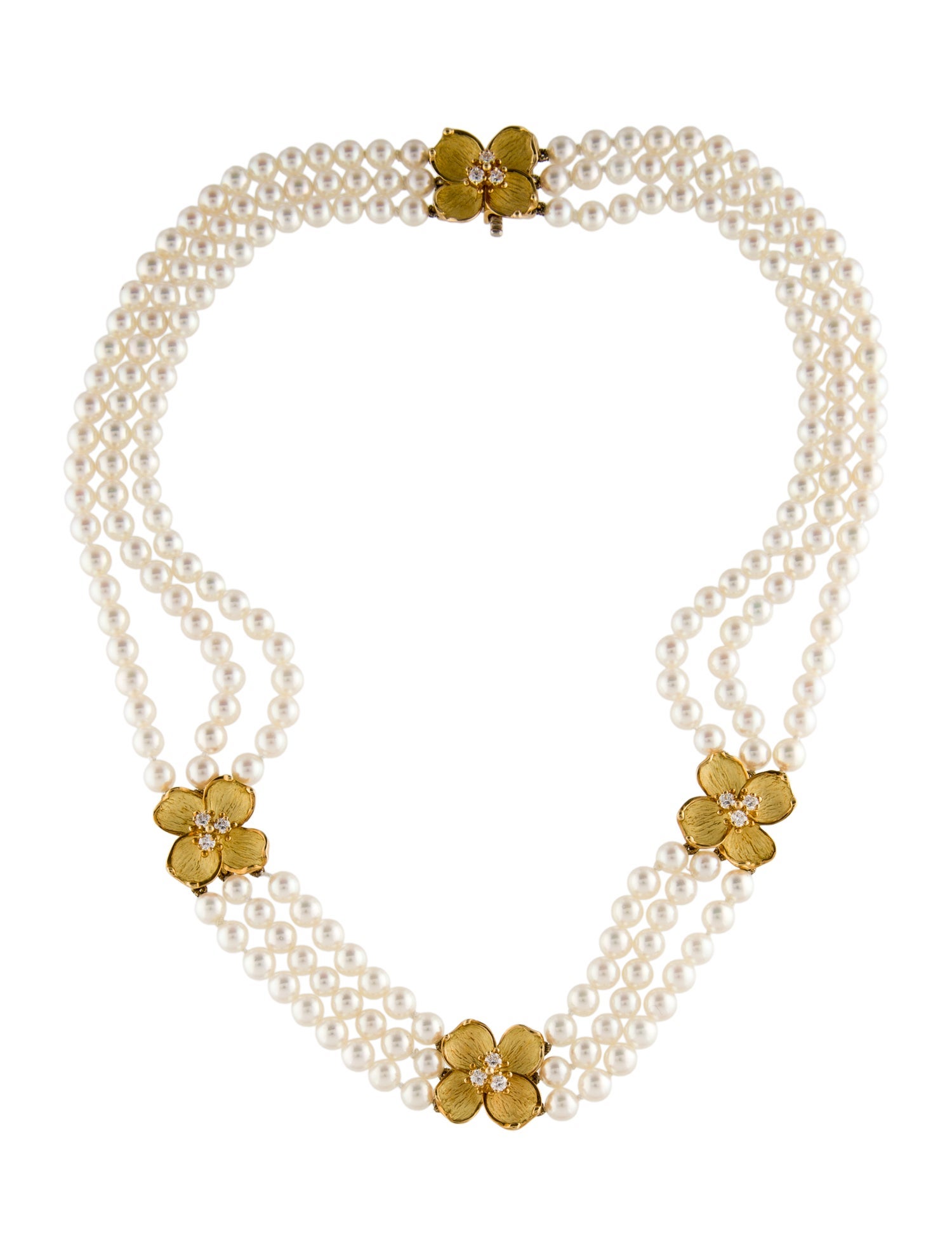Tiffany & Co. 18K Pearl & Diamond Dogwood Necklace