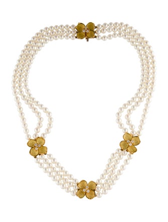 Tiffany & Co. 18K Pearl & Diamond Dogwood Necklace