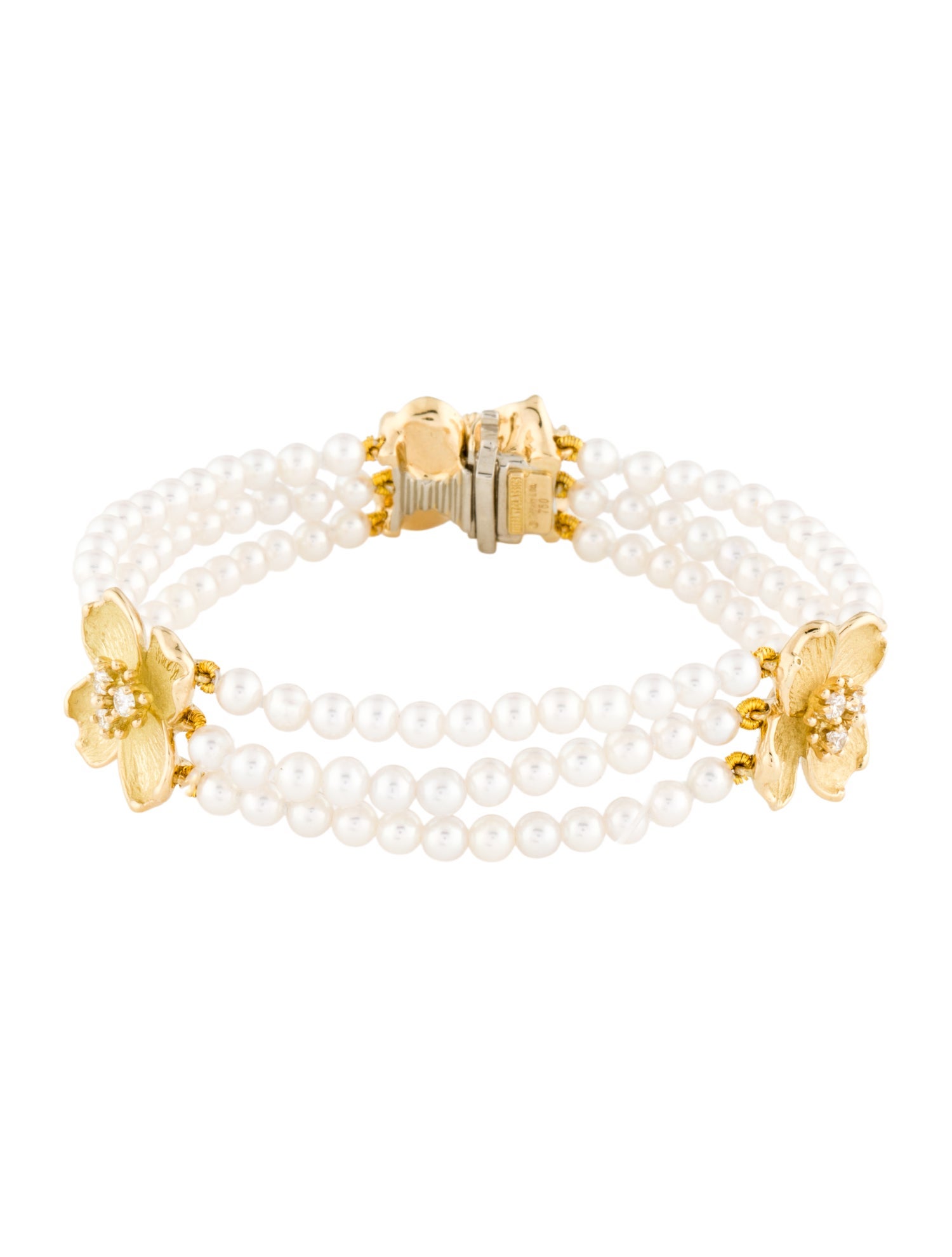 Tiffany & Co. Vintage 18K Pearl & Diamond Tiffany Classic Dogwood Flower Bracelet