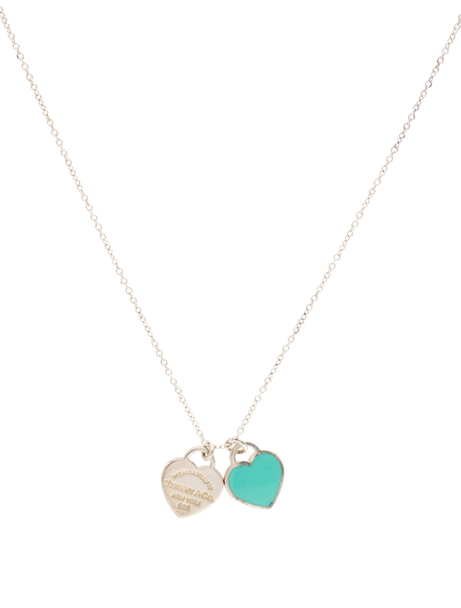 Tiffany & Co. Enamel Double Heart Tag Pendant Necklace