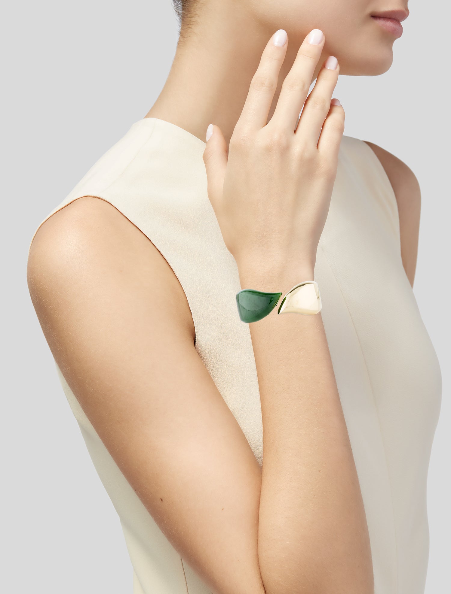 Tiffany & Co. 18K Nephrite Jade Hinged Cuff Bracelet