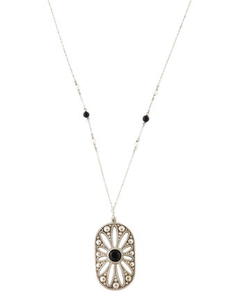 Tiffany & Co. Pearl & Onyx Daisy Pendant Necklace