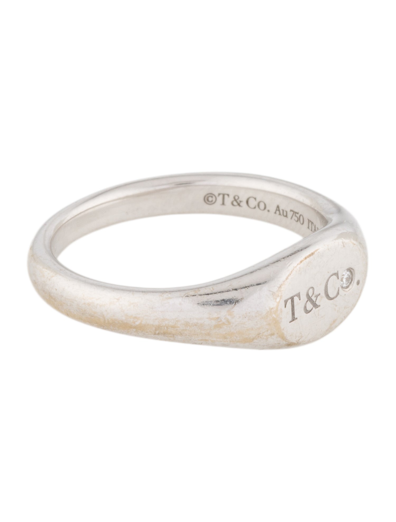 Tiffany & Co. 18K Diamond Micro Oval Signet Ring
