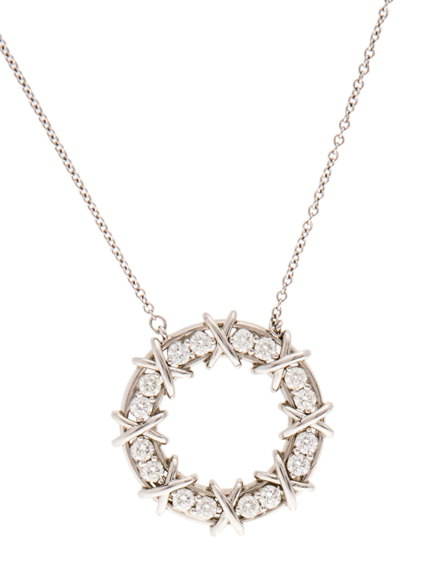 Tiffany & Co. Platinum Diamond Sixteen Stone Circle Pendant Necklace