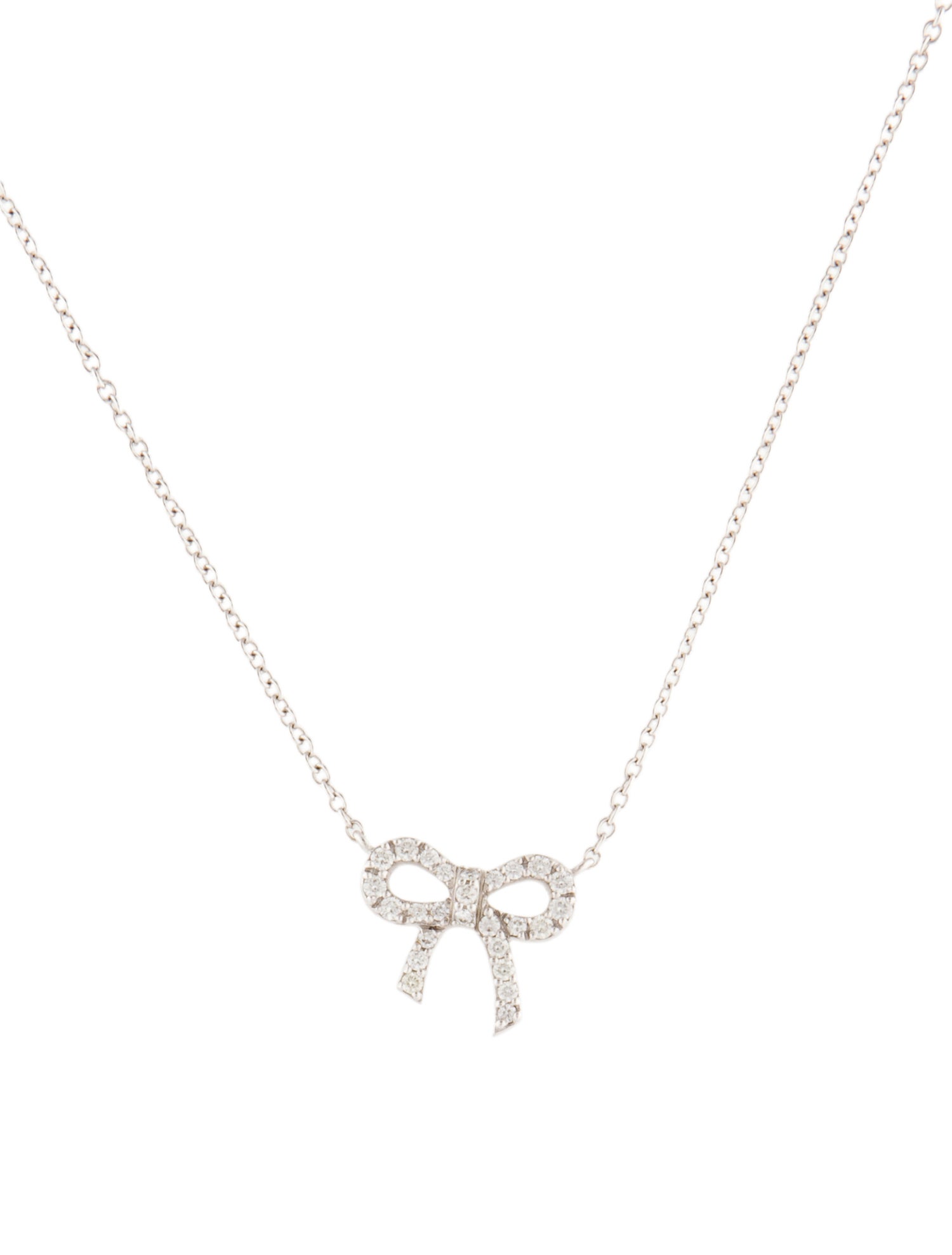 Tiffany & Co. 18K Diamond Bow Pendant Necklace