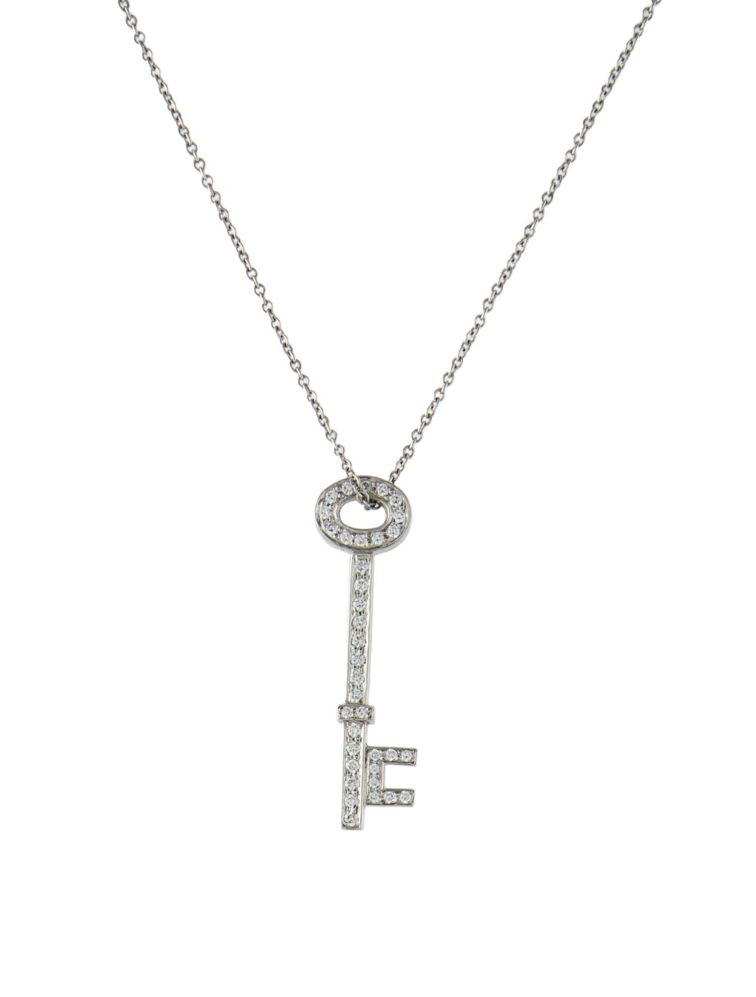 Tiffany & Co. Platinum Diamond Key Pendant Necklace