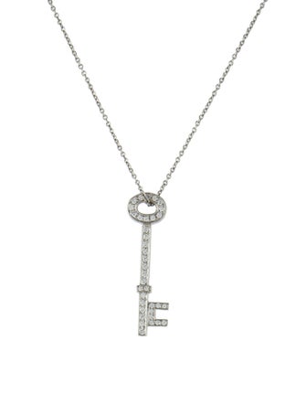Tiffany & Co. Platinum Diamond Key Pendant Necklace