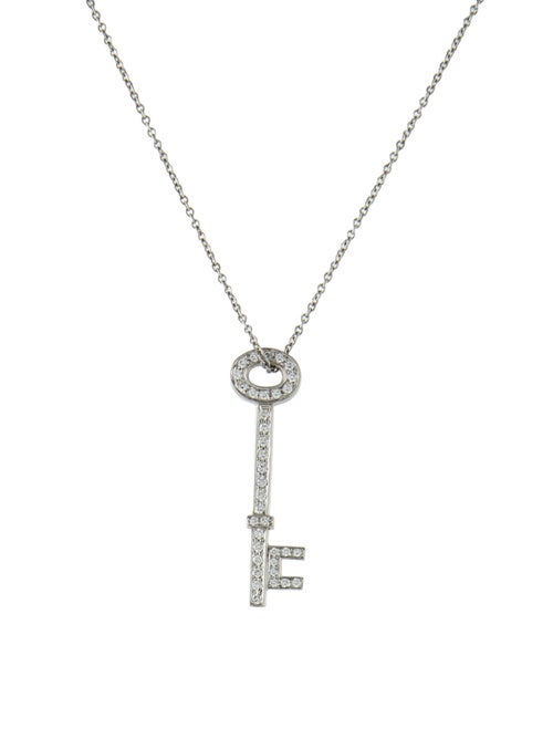 Tiffany & Co. Platinum Diamond Key Pendant Necklace